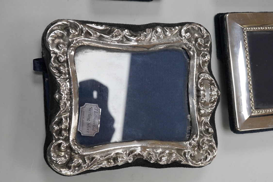 A collection of eight modern silver mounted photograph frames, including double, maker AN, width 11.2cm.